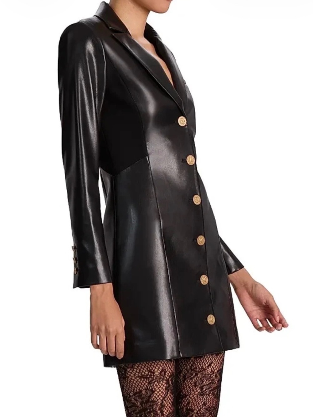 Alice + Olivia Michelle Faux Black Leather Mini Blazer Dress 6
